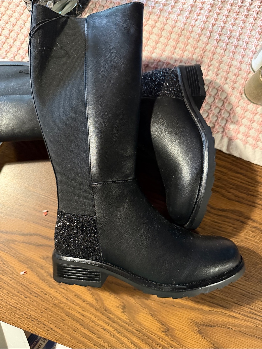 Black Glitter Back Girls size 3 & 4 Knee Boots
